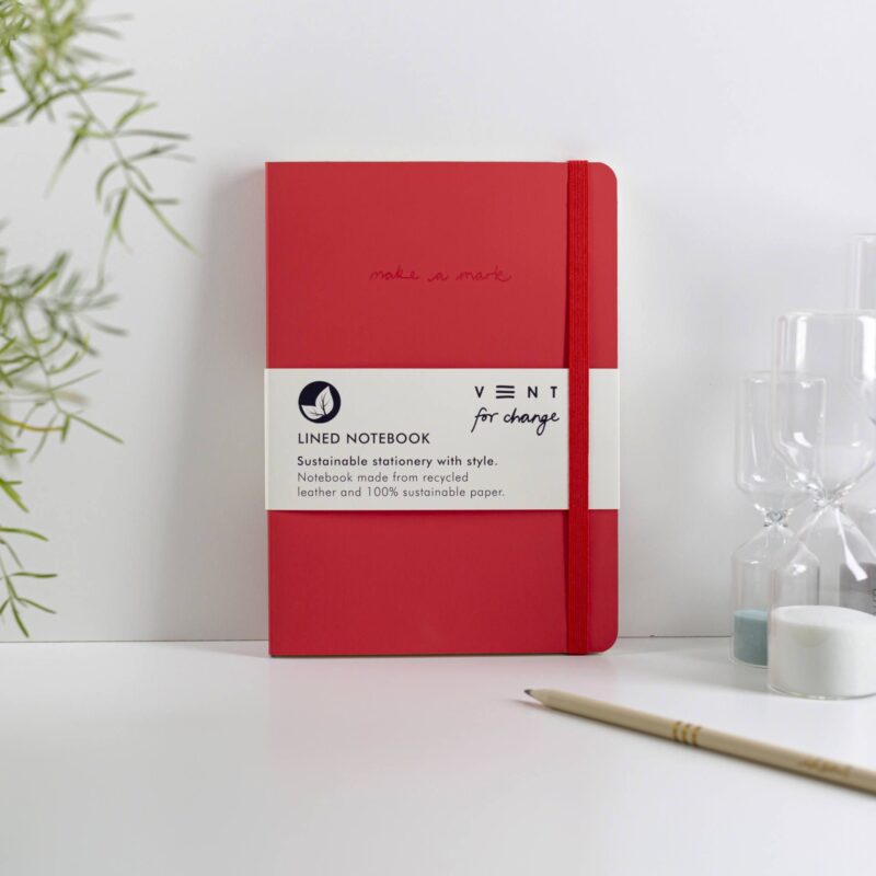 061 Vent For Change Make a Mark Recycled Leather A5 Lined Notebook - Red