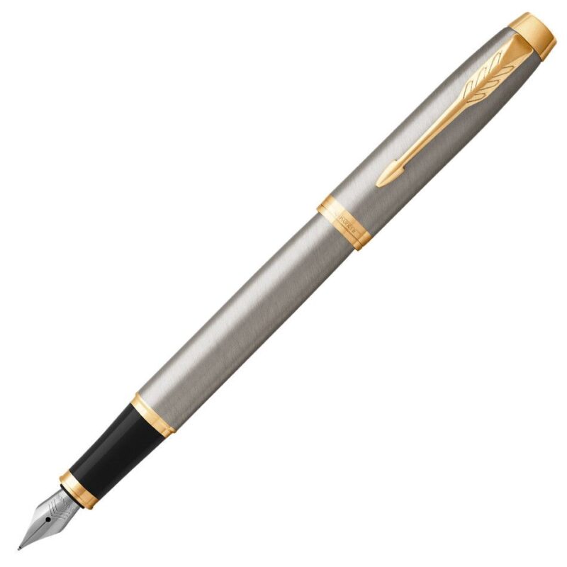 1931656 Parker IM Brushed Metal Gold Trim Fountain Pen