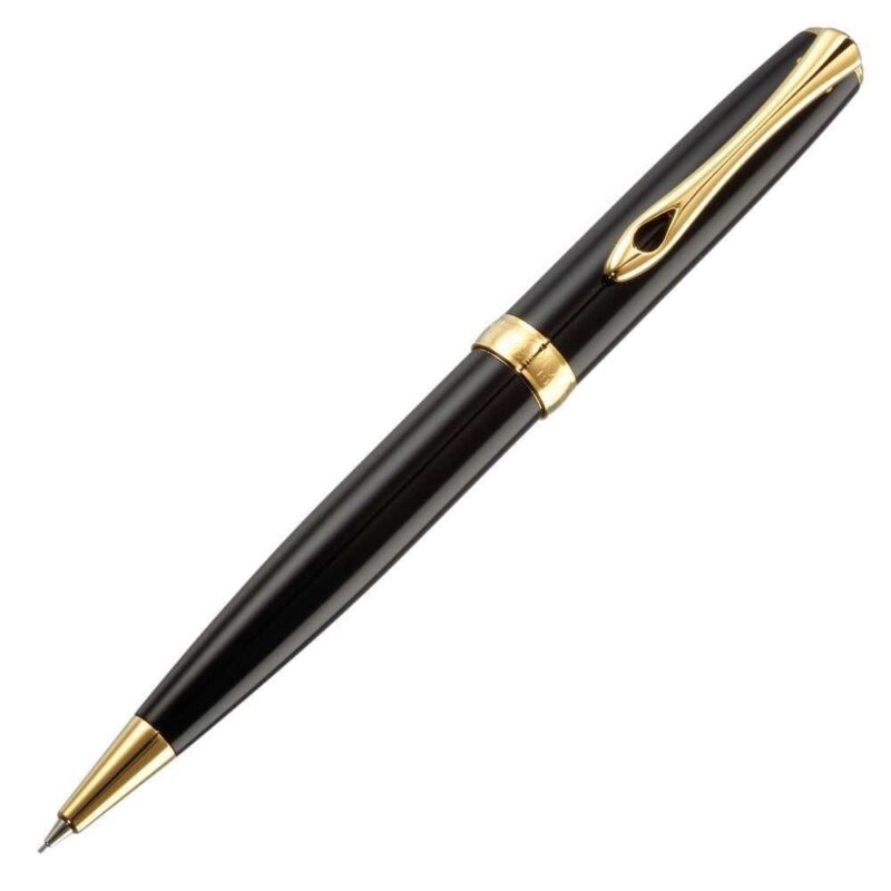 D40203040 Diplomat Excellence A2 Black Lacquer Gold Trim Ballpoint Pen
