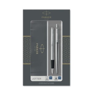 2093258 Parker Jotter Duo Set Stainless Steel Chrome Trim Ballpoint & Fountain Pen2093258 Parker Jotter Duo Set Stainless Steel Chrome Trim Ballpoint & Fountain Pen