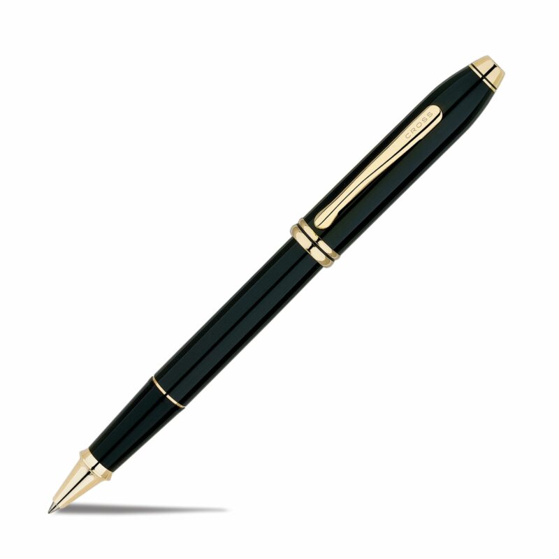 575 Cross Townsend Black Lacquer Gold Trim Rollerball
