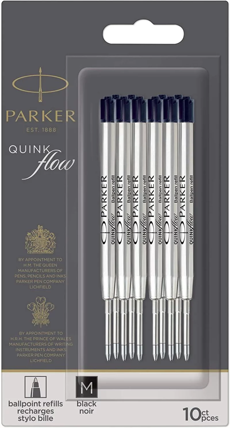 2119153 Parker Quinkflow Black Medium Ballpoint Refill (10 Pack)
